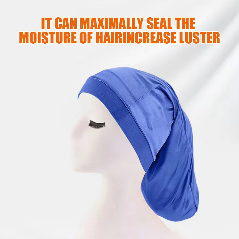 1PCS Wide Elastic Band Satin Hair Caps Pocket Bonnet Silky Dreadlock Braids Baggy Cap Men Women Long Cylinder Sleeping Caps