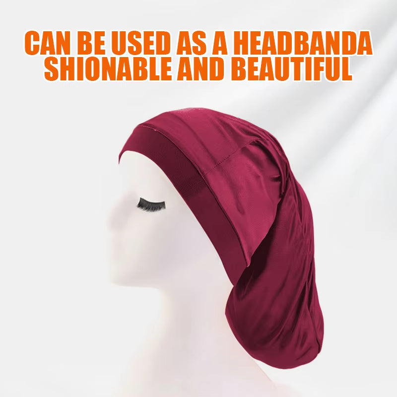 1PCS Wide Elastic Band Satin Hair Caps Pocket Bonnet Silky Dreadlock Braids Baggy Cap Men Women Long Cylinder Sleeping Caps