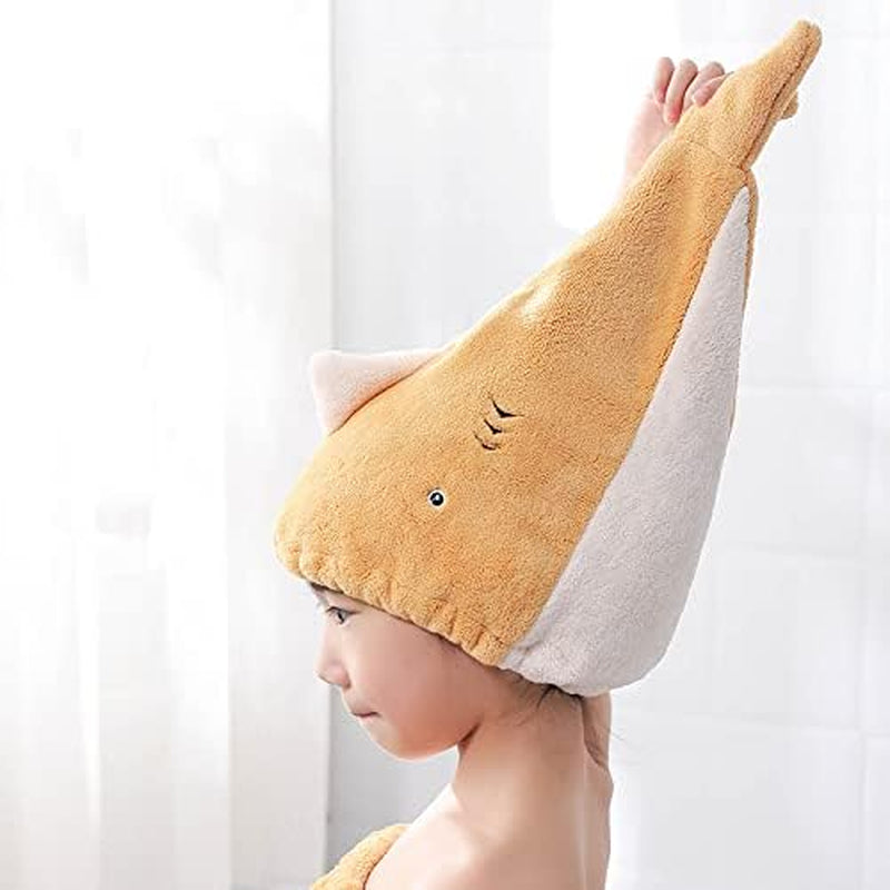 Children's Cartoon Microfiber Hair Drying Towel Set – Quick-Dry Bath Wrap and Soft Cap for Long, Curly Hair – Yellow