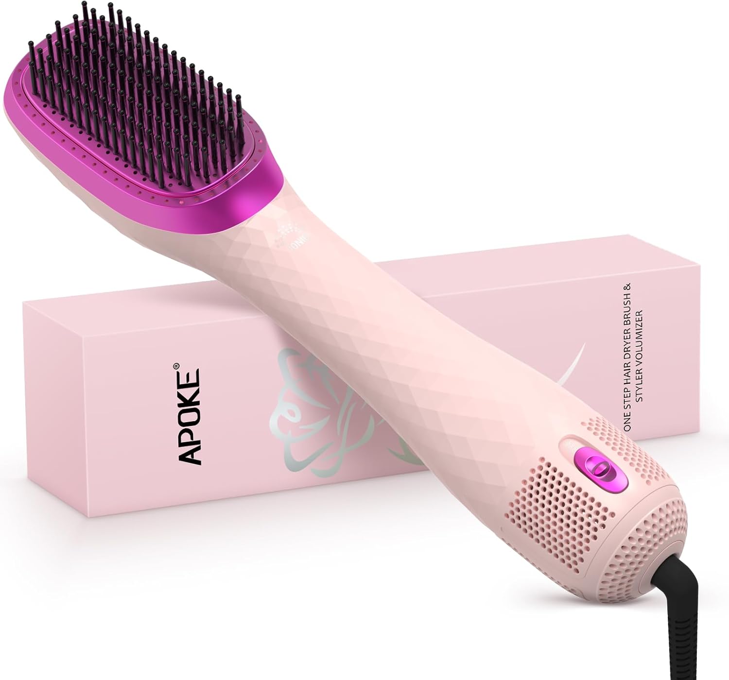 Professional 3-in-1 Hair Dryer Brush - 1200W Ceramic Tourmaline with 3 Heat/2 Speed Settings - One Step Styling Tool (Pink)