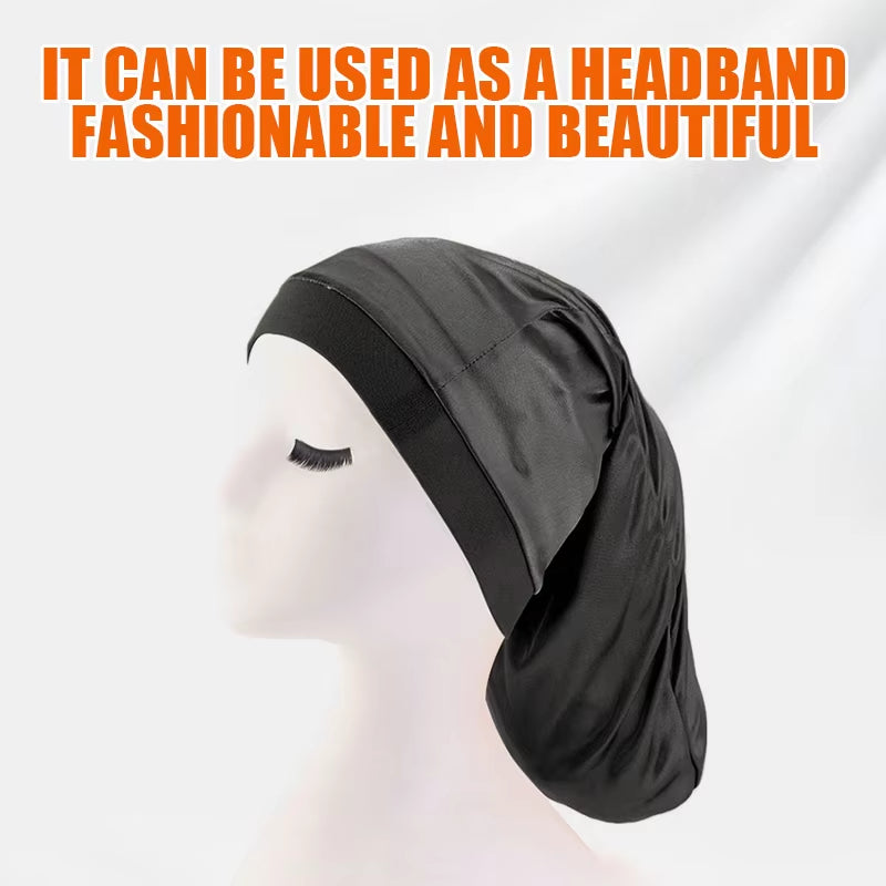 1PCS Wide Elastic Band Satin Hair Caps Pocket Bonnet Silky Dreadlock Braids Baggy Cap Men Women Long Cylinder Sleeping Caps