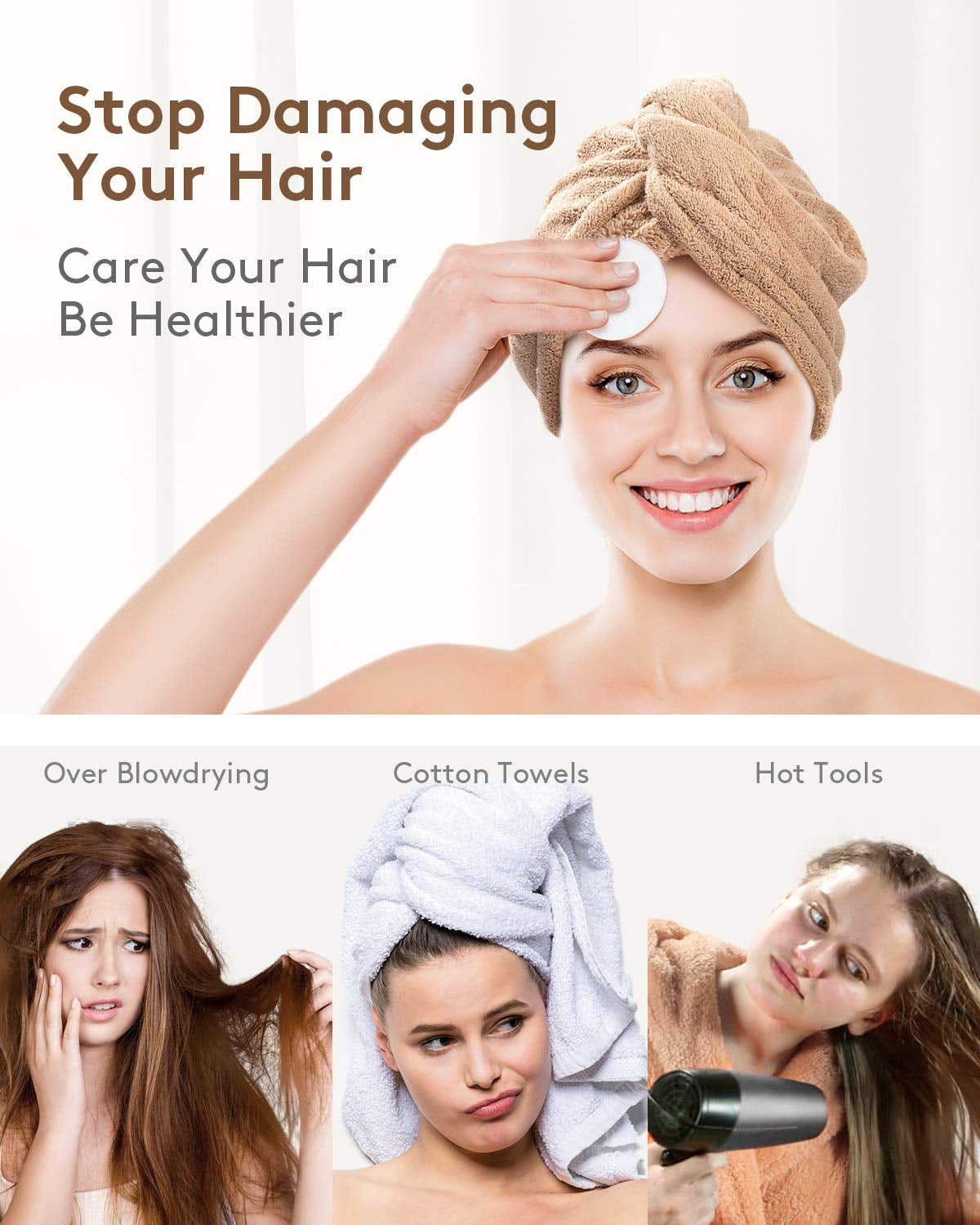 "Ultimate 3-Pack Microfiber Hair Towel Wraps with Button - Super Absorbent, Fast-Drying, Anti-Frizz Solution for Curly Hair!"