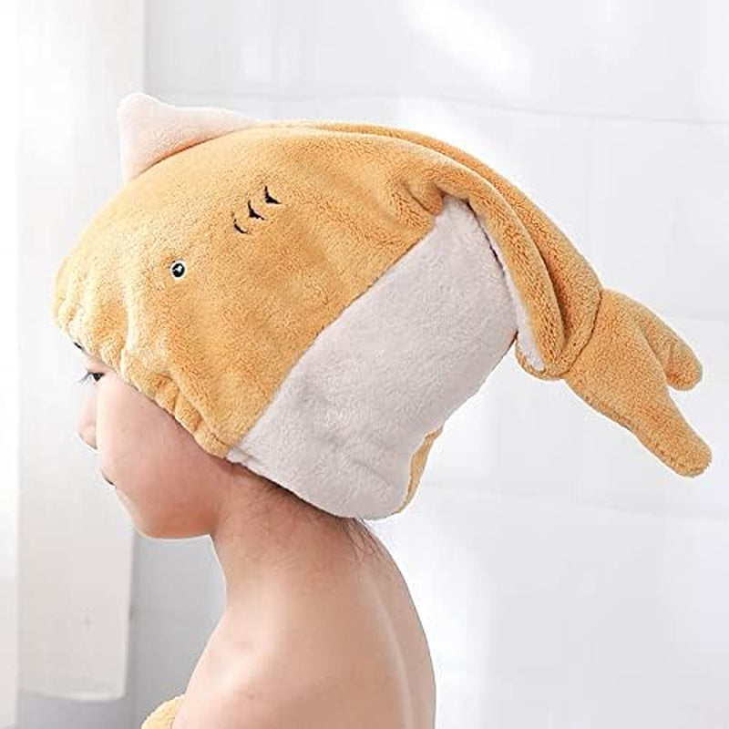 Children's Cartoon Microfiber Hair Drying Towel Set – Quick-Dry Bath Wrap and Soft Cap for Long, Curly Hair – Yellow