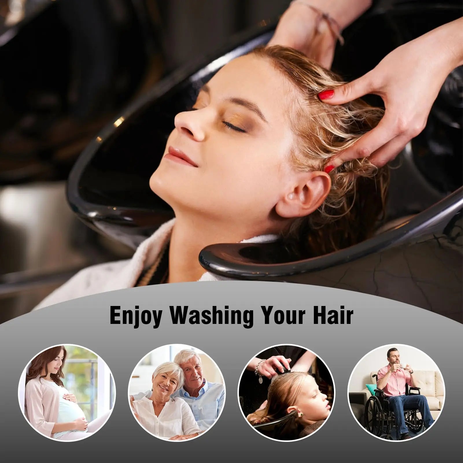 Transform Your Salon Experience with Our Height-Adjustable Barbershop Shampoo Bowl and Tube Chair - Perfect for Mobile Hair Washing!