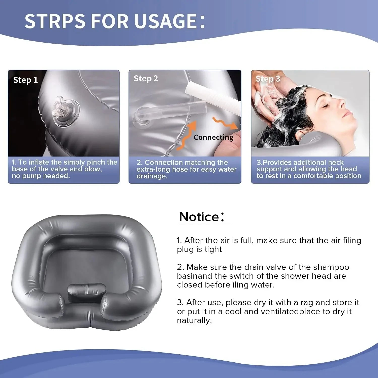 Ultimate Comfort with the Inflatable PVC Shampoo Basin - Perfect for Bedridden Patients, Pregnant Women, and Home Use