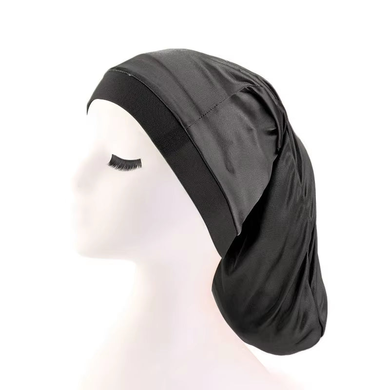 1PCS Wide Elastic Band Satin Hair Caps Pocket Bonnet Silky Dreadlock Braids Baggy Cap Men Women Long Cylinder Sleeping Caps