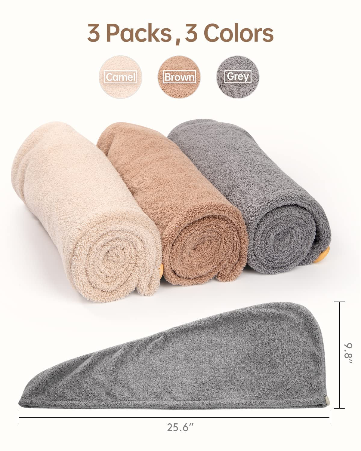 "Ultimate 3-Pack Microfiber Hair Towel Wraps with Button - Super Absorbent, Fast-Drying, Anti-Frizz Solution for Curly Hair!"