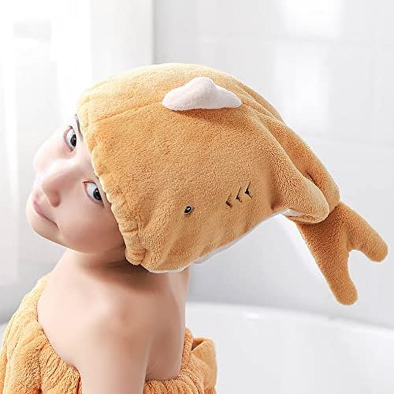 Children's Cartoon Microfiber Hair Drying Towel Set – Quick-Dry Bath Wrap and Soft Cap for Long, Curly Hair – Yellow