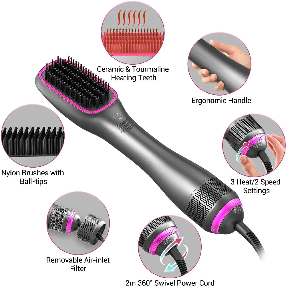 Revolutionary 3-in-1 Hair Dryer Brush: 1200W Ionic Hot Air Straightener for Effortless Styling