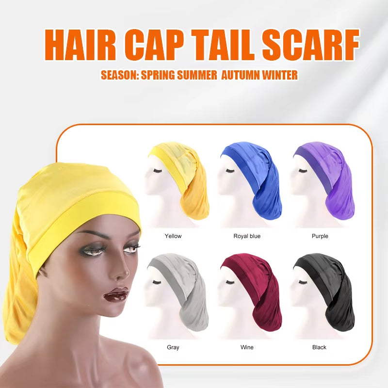 1PCS Wide Elastic Band Satin Hair Caps Pocket Bonnet Silky Dreadlock Braids Baggy Cap Men Women Long Cylinder Sleeping Caps